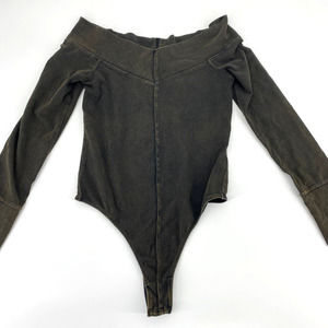 Free People off the shoulder bodysuit dark washed out green black size MEDIUM